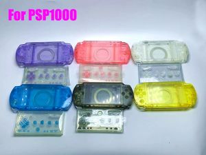 ケースPSP 1000 PSP1000コンソールの新しいブルーブラックハウジングケースボタンとステッカー付きのフロントカバーとバックカバー