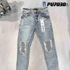 Purple Brand Jeans Mode hohe Qualität mit Hauptlöchern, die in delikte und reparierte, hochgezogene Denimhosen repariert werden