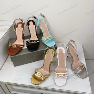 New Stiletto sandals Narrow word band high-heeled sandals 100mm women's leather Luxury Designer high-heeled shoes Factory Footwear 35-42With box