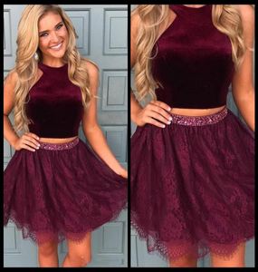 Modest ALine Halter Short Mini Lace Homecoming Prom Dress Two Pieces Cocktail Dress Evening Party Formal Gowns4244724