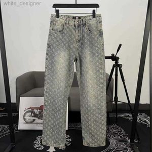 Designer Jeans for Mens end luxury pants street trendy brand jacquard full print design sense jeans men's loose wide leg pants Fashion pants