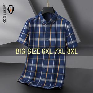 男性シャツの格子縞のドレス半袖夏特大6xl 7xl 8xlプラスフォーマルカジュアルデザイナーオフィス高品質240329