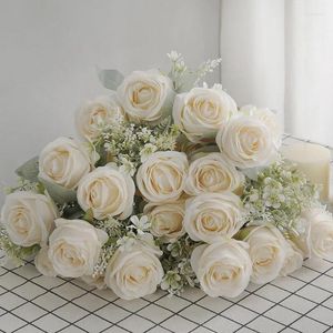 Decorative Flowers 1 PCS 52cm 11 Flower Heads Artificial Rose Silk Branch Wedding Home Decor House Room Decoration Gift F823