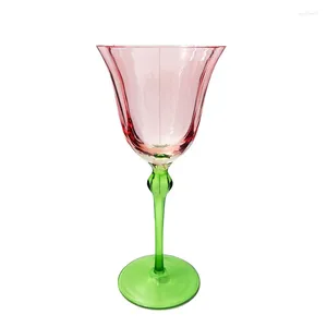 Copos de vinho 1 peça Cálice vintage 320ml elegante estilo rosa estilo de flor verde -tronco de dois tons Copa de champanhe vermelho de vidro