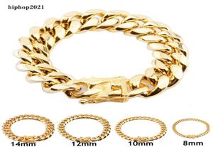 8mm10mm12mm14mm16mm18mm para homens 18k Bracelets de aço inoxidável banhado a ouro de alto polido Miami Link Punk Curb Gold Bracelet7758010