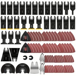 Salınan Testere Bıçakları Seti, Ahşap ve Metal Kesim Çoklu Kan, Bi-Metal Bıçaklar, Zımpara Kağıdı, Hızlı Serbest Bırakma Aracı, Kitler, 97 PCS