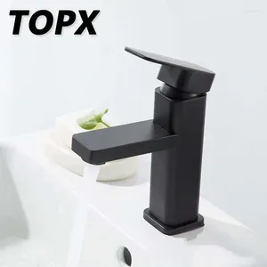 Torneiras de pia do banheiro Torneira da bacia topx de aço inoxidável moda de aço preto de cobre quadrado de laca de orifício único e água fria