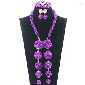 Necklace Earrings Set Trendy Purple African Wedding Beads Nigerian Women Costume Jewellery Bridal Bead Party Jewelry Gift ABH536