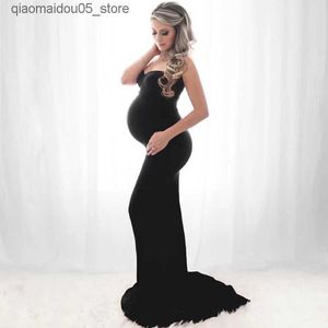 Maternity Dresses Elastic Cotton Pregnant Women Photography Dress Shoulder Suitable for Pregnant Women Baby Shower Dress Pregnancy Photo Shooting Q240413