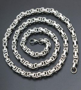 Mens Chain 4mm 5mm Silver Tone 316 Rostfritt stål byzantinska länkhalsbandskedja5131206