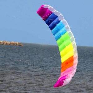 Skivor 2,7 m regnbåge Dual Line Kitesurfing Stunt Parachute Soft Parafoil Surfing Kite Sport Kite enorm stor utomhusstrandflygning Kite