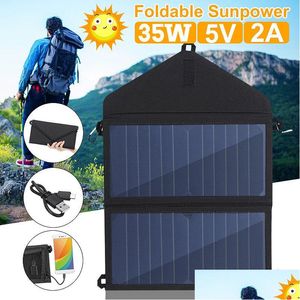 Panele słoneczne składane 35 W Panel Sun Power Outdoor Cells Ładowarka 5V 2A Urządzenia wyjściowe USB Portable dla smartfonów LJ200903 Drop Gelive DH1NC