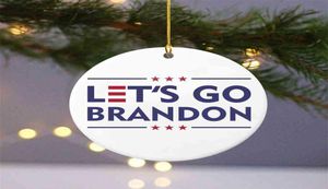 Let039s Go Brandon Wooden Circle Circle Tree Christmas Ornament Home Room Indoor Pingente Xmas Tree Gift Boxes Parcel Hangtag Tag 8907742