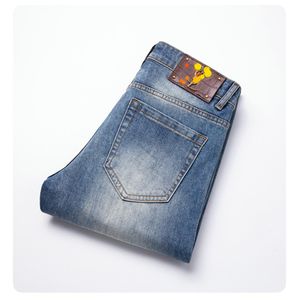 Mäns jeans vår sommar tunna män smal fit europeisk amerikansk yslicon high-end märke små raka byxor q9581-00