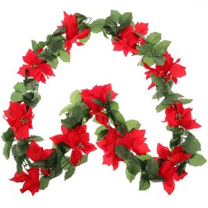 Decorative Figurines Outdoor Christmas Decoration Cane Rattan Simulated Flower Xmas Wreath Accessory