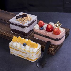 Engångskoppar sugrör 10st fyrkantig plast transparent mousse cake box bakning förpackning handgjorda dessert födelsedag bröllop fest kopp med