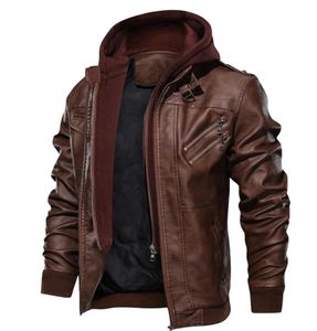 Mense Warm Jacket Winter Motorcykel läderjacka Windbreaker Hooded PU Male Outwear Waterproof Jackets and Coats For Men1403180