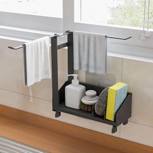 Kitchen Storage Multifunctional Sink Drain Rack Non-slip Stainless Steel With Tray Rag Sponge Bracket