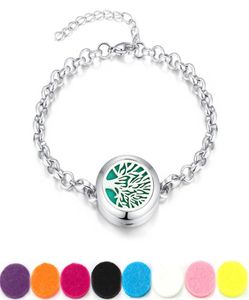 25mm Tree of Life Locket Armband Aromaterapi / Essential Oil Rostfritt stål Diffusor Locket Armband 7.5 '' handled med pads2402362