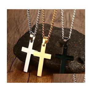 Pendant Necklaces Stainless Steel Cross Mens Relin Faith Crucifix Charm Titanium Chain For Women Fashion Jewelry Gift Drop Delivery Pe Dh2Pp