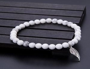 Charm Bilezikler Minimalist 8mm Doğal Beyaz Turkuaz Bilezik Taş Melek Kanat Kolye Boncuklar Braclet Erkek Kadın Mücevher Pulseras 9743964