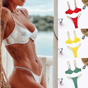 2024 New Bikini Soft Bag One Piece Steel Support Solid Color Swimwear Womens Split Gathering Swimwear