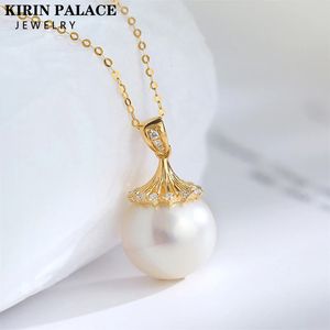 18K Gold Necklace Pendant Round Natural Freshwater Pearl AU750 Yellow Gold Pendant Womens Fine Jewelry Gift With Certificate 240408