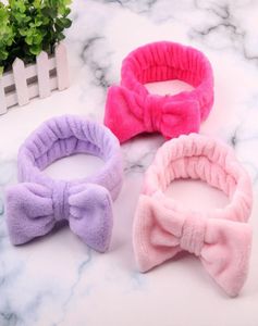 Mulheres coral lã de lã Bow Hair Band Solid Color Wash Face Makeup Soft Headnds Fashion Girls Turban Head envolta acessórios de cabelo2073722