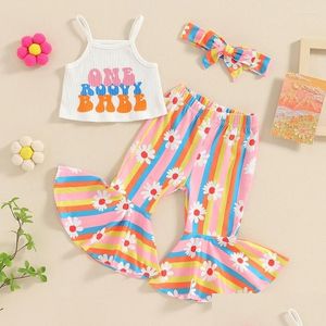 Roupas conjuntos de roupas infantil garotinha de verão roupas cami colheita top Daisy floral sino bot de calça de aniversário de calça de aniversário entrega de grow kids mate ot6ym