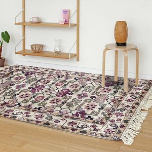Carpets Hand Woven Carpet With Tassel American Country Style Flowers Printed Living Room Bedroom Kitchen Decor Non-Slip Floor Door Mat