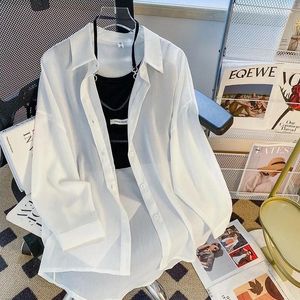 Women's Blouses Summer Long Sleeve Chiffon Blouse See Through Shirt Mid-length Sunscreen Cardigan Air-conditioned Shirts Thin Tops 26892