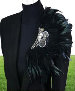 Boutonniere Clips Collar Brooch Pin Wedding Bussiness Suits Banquet Brooch Black Feather Anchor Flower Corsage Party Bar Singer LJ4212854