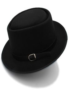 Cappello per torta di maiale per donne con pelle di moda per papà in lana piatta Fedora per lady Gambler Trilby Hat size 58cm1514457