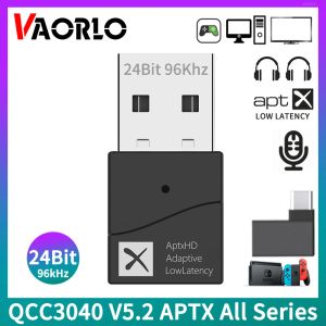 Adaptör Vaorlo 24bit USB Bluetooth 5.2 Ses Verici Aptxadaptive/LL/HD 40ms Anahtar için düşük gecikmeli çok noktalı kablosuz adaptör