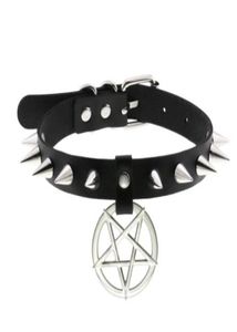 Spike punk choker krage för tjej goth pentagram halsband emo halsband cosplay chocker gotiska tillbehör4926847