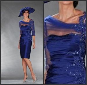 2014 Strandmutter der Braut Kleider Aline Royal Blue Ruffles Vneck Knie Länge Hochzeitsfeier Gäste -Kleid -Shop Online3188892