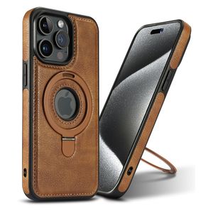 لـ iPhone 15 14 13 12 Plus Pro Max Cowhide Luxury Leather Magnetic Cases مع غطاء شحن Ring Holder Stand Magsafe