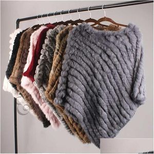 Futro dla kobiet sztuczne etel Anderson Real Knitted Rabbit Poncho kamizelka mody Fashion Coat VTG szal Lady Naturalne przyjęcie weselne Hurtowe 220 DHF62