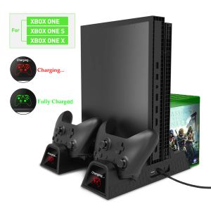 Stands högkvalitet Vertikal kylstativ Kylare laddningsstation för Xbox One X/Xbox One S/Xbox One X med 2 uppladdningsbara battries