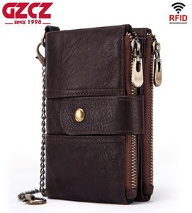 GZCZ Brand Wallet Men Genuine Leather RFID Cartilhas Mini Mini Coin Burse Male Short Masculino Walet Mens Smeth Money Sagão de Alta Qualidade J3244544