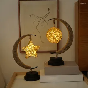 Figurine decorative rattan tessuta Eid a led Light Moon Star Night Lamp Lampada Ornamenti artigianato Forniture per l'anno decorazione