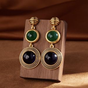 French retro grandmother green earrings gemstone geometric circular earrings palace style medieval jewelry New design DJ-013