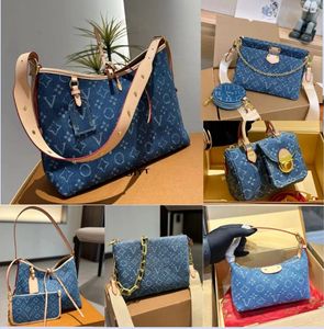 2024 Designer -Taschen Vintage Denim Schulter Handtasche Geldbeutel Frauen Jeans niemals Crossbody Boston Kissen Tares große Kapazität