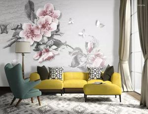 壁紙cjsirラージ3d壁紙モダンな手描きの花蝶油絵のテレビリビングルームの壁紙peint