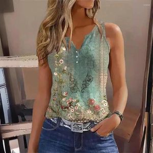 Blusas femininas camisa leve impressa em v estampa floral de decote em vil de decote em camisola solteira com decote de botão com decote de botão