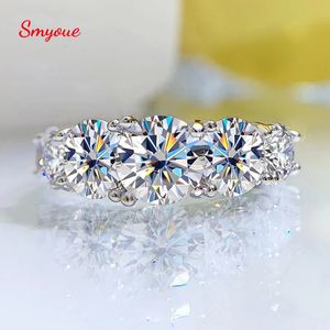 Smyoue 18K مطلي 3.6T جميع الحلقات للنساء 5 أحجار زفاف الماس الفوار S925 Sterling Silver Jewelry GRA 240407