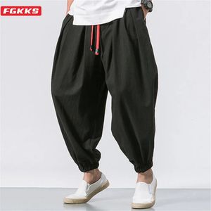 Fgkks büyük boy erkekler gevşek harem pantolon sonbahar Çin keten aşırı kilolu eşofmanlar yüksek kaliteli gündelik marka pantolon erkek 240403
