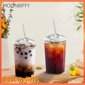 Wine Glasses Nordic Transparent Glass Cup For Coffee With Cover And Straw Mug Bubble Tea Galsses Cups Iced Milk Drink Cocina