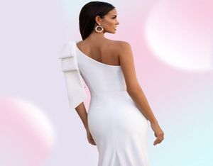 Vestidos saten denizkızı gelinlik seksi bir omuz kolsuz gelin elbisesi beyazvory plaj düğün parti elbisesi bow ile 20216532688