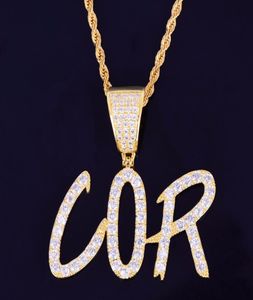 AZ Custom Name Gold Tennis Chain Men039s Letters Halsband Pendant Zircon Hip Hop smycken med 3 mm repkedja8280166
